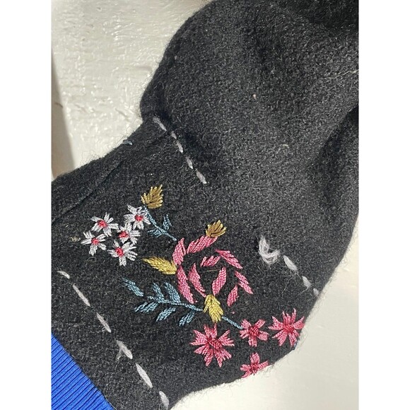 Vintage Silk Club Wool Embroidered Floral Jacket Coat Cardigan Black Boho Large - Picture 8 of 11